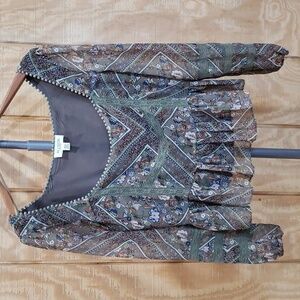 Allison New York Olive Green Paisley Print Boat Neck Crop Top Size XS